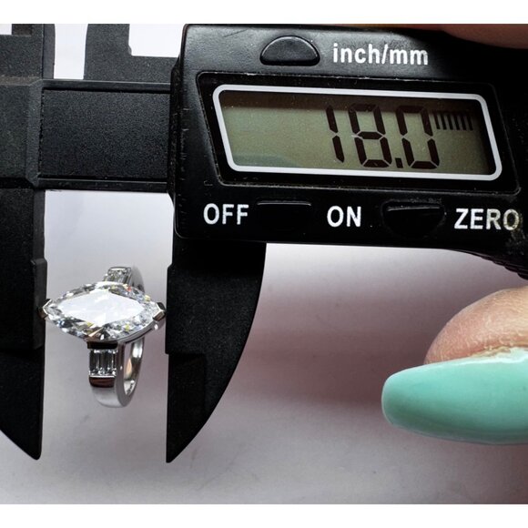 Sterling Silver 925 Marquise Cut CZ Ring Size 7 Art Deco Estate Statement - Picture 10 of 12